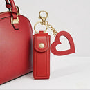 Pink Portable Lipstick Case with Heart Mirror & Keychain – Cute PU Leather Holder (3-Pack)