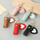Red Portable Lipstick Case with Heart Mirror & Keychain – Cute PU Leather Holder (3-Pack)