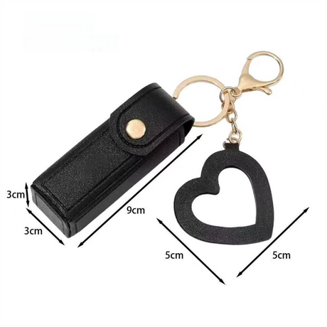 Green Portable Lipstick Case with Heart Mirror & Keychain – Cute PU Leather Holder (3-Pack)