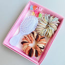 Style 3 Boxed Hair Tie Set with Pink Rubber Bands, Cute Hair Accessories & Mini Comb – Perfect Gift for Girls