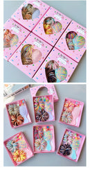 Style 6 Boxed Hair Tie Set with Pink Rubber Bands, Cute Hair Accessories & Mini Comb – Perfect Gift for Girls