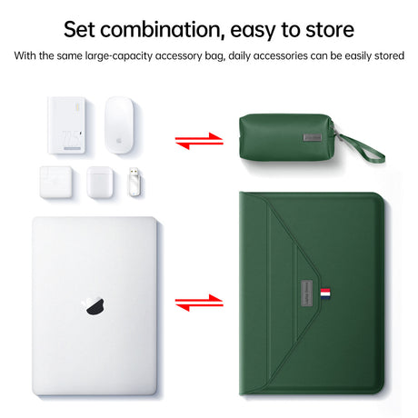3-in-1 PU Leather Laptop Sleeve with Stand & Mouse Pad + Accessory Pouch(Rose Gold)
