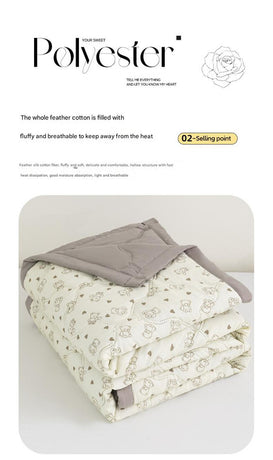 Lightweight Reversible Summer Quilt - Soft, Breathable & Machine Washable Comforter(150x200cm Plaid Bear)
