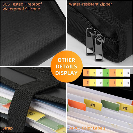Fireproof & Waterproof Expanding File Folder Organizer with Zipper - Large Capacity Document Safe Bag(Silver zipper handle model)