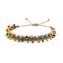 Green Style Artisan Boho Beaded Bracelet - Handmade Woven Friendship Band with Gold-Plated Chain