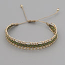Beige-yellow Style Artisan Boho Beaded Bracelet - Handmade Woven Friendship Band with Gold-Plated Chain