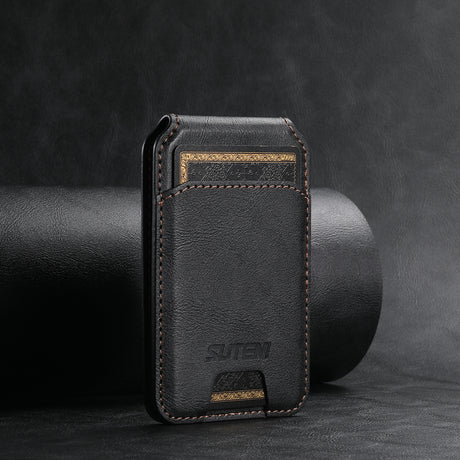 Black Slim Magnetic Wallet with Kickstand for MagSafe - PU Leather Card Holder