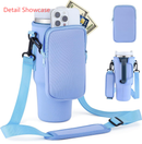 Green Crossbody Tumbler Carrier with Detachable Wallet Pouch and Adjustable Strap