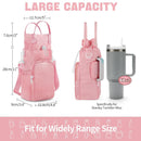 Pink Protective Crossbody Water Bottle Holder with Pockets, Fits 40oz Stanley Tumbler