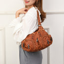Yellow Women's Vintage Studded Hobo Bag - Soft Washed Leather Multi-Pocket Shoulder & Crossbody Purse