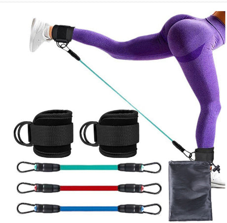 Red-blue-green  Black SnapResistance Bands Set with Ankle Straps for Glute Kickbacks & Leg Workouts (10-30lbs)