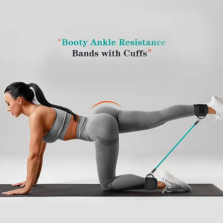 Red-blue-green  Black SnapResistance Bands Set with Ankle Straps for Glute Kickbacks & Leg Workouts (10-30lbs)