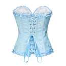 XL Blue Women's Floral Lace Overbust Corset - Waist Cincher Bustier Top for Shapewear & Costume