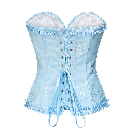XL Blue Women's Floral Lace Overbust Corset - Waist Cincher Bustier Top for Shapewear & Costume