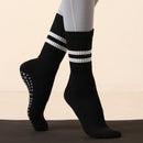 Black (3-Pack) Unisex Striped Non-Slip Grip Socks - Cotton Crew Socks for Yoga, Pilates & Home Workouts