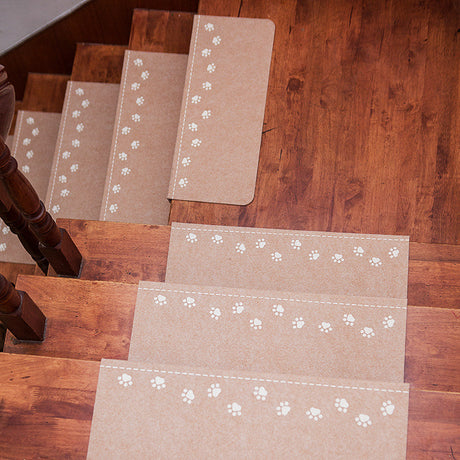 3-Pack Beige Non-Slip Luminous Stair Treads - Self-Adhesive Pet Paw Print Stair Mats 55x22x4.5cm