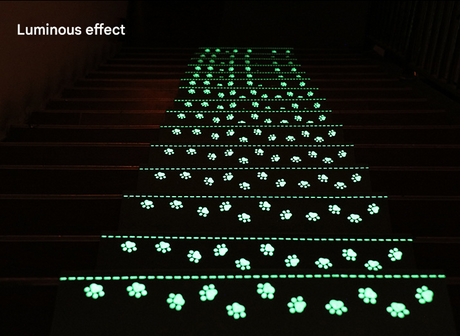 3-Pack Beige Non-Slip Luminous Stair Treads - Self-Adhesive Pet Paw Print Stair Mats 55x22x4.5cm