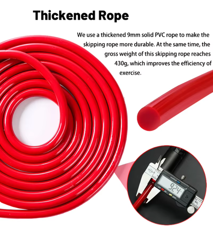 Black Weighted Jump Rope for Workout Fitness - Thick 9mm Cable for Intense Fitness, Strength & Cardio Workout