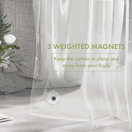 Heavy-Duty Clear PEVA Shower Curtain Liner with 3 Magnets - Waterproof & Easy-Clean Bathroom Liner with Hooks