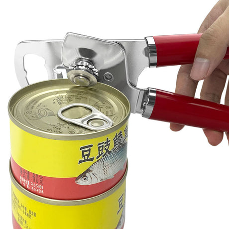Red (2-Pack) Heavy-Duty Manual Can Opener - Ergonomic 3-in-1 Tool with Stainless Steel Cutter & Bottle Opener
