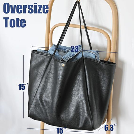 Brown Classic Oversized Tote Bag - Soft Faux Leather Shoulder Purse for Work, Travel & Everyday Use
