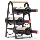 Rustic 6-Bottle Foldable Wine Rack - Metal Countertop Holder with Wooden Handle