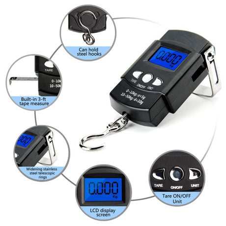 Heavy-Duty Digital Hanging Scale (2-Pack) - 50kg Portable Luggage & Fishing Scale with Backlit LCD