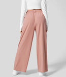 M Pink Drapey High-Waist Wide-Leg Trousers - Loose Fit Casual Long Pants for Women