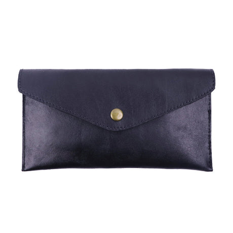 Brown Vintage Japanese Style Full-Grain Leather Phone Wallet - Slim Envelope Clutch for Women
