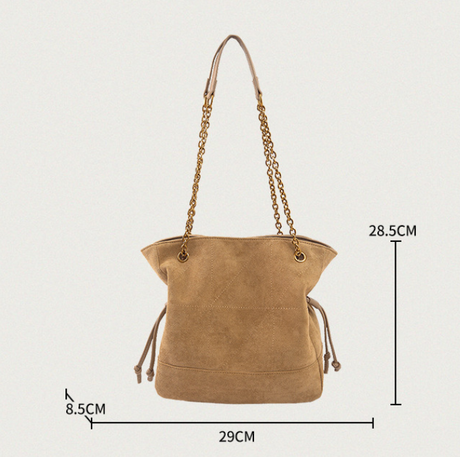 Coffee Chic Suede Hobo Bag for Women - Versatile Tote with Drawstring, Large Capacity Commuter Bucket Bag