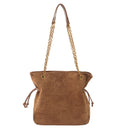 Brown Chic Suede Hobo Bag for Women - Versatile Tote with Drawstring, Large Capacity Commuter Bucket Bag