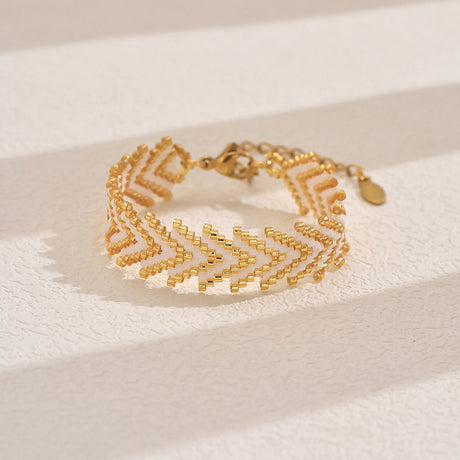 Gold-white Miyuki Beaded Bohemian Rainbow Arrow Handmade Stainless Steel Bracelet