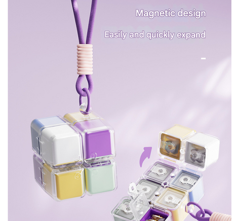 Multicolor 8-Grid Magic Cube Pill Box with Lanyard - Portable Weekly Sealed Tablet Organizer & Dispenser