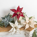 Dazzling 4-Piece 26cm Christmas Poinsettia Flower Set - Red & Gold Glitter Velvet Artificial Flowers for Christmas Tree Decoration & Sprigs