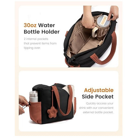 Brown Stylish 16-inch Women's Tote Bag - Teacher & Nurse Puffer Work Bag, Travel & Daily Handbag with Cup Holders