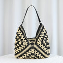 Black Stylish Woven Shoulder Bag - Fashionable Versatile Handbag & Crossbody Straw Beach Tote (39x27x39 cm)
