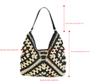 Black Stylish Woven Shoulder Bag - Fashionable Versatile Handbag & Crossbody Straw Beach Tote (39x27x39 cm)