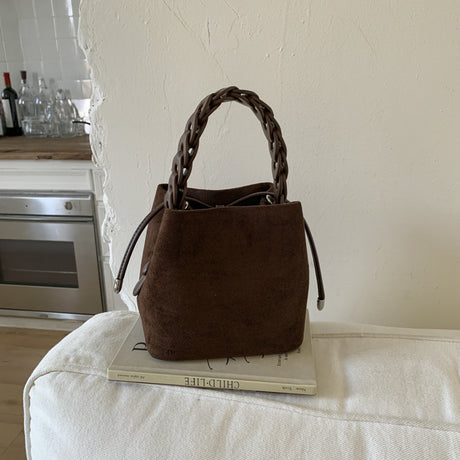 Coffee Retro Maillard Brown Mini Bag - 2025 New Casual Versatile Women's Crossbody & Exquisite Braided Handle Bucket Bag (15x12x14 cm)