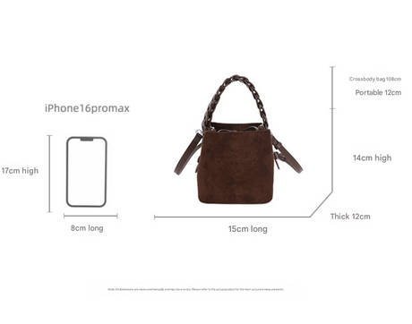 Red Retro Maillard Brown Mini Bag - 2025 New Casual Versatile Women's Crossbody & Exquisite Braided Handle Bucket Bag (15x12x14 cm)