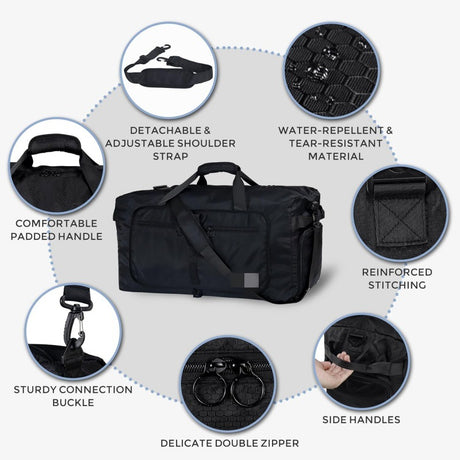 Large Capacity Foldable Travel Duffle Bag - Detachable Shoulder Strap, Gym & Yoga Storage, Business Luggage & Sports Bag (24.5x11.5x14 inches)
