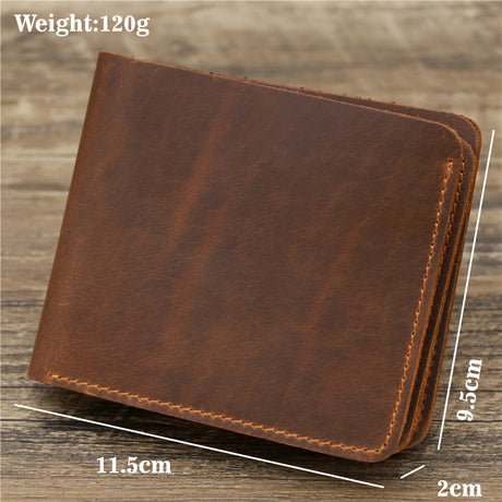 Red Brown Men's Crazy Horse Leather Wallet - Genuine Leather Bifold Card Holder, Retro Rugged Top-Grain Cowhide (11.5x2x9.5 cm, 120g)