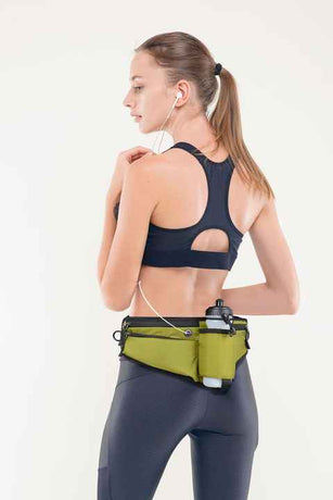 Dark Grey Adjustable Running Waist Pack with Water Bottle Holder, Reflective Design, and Multiple Storage Pockets for Outdoor Activities
