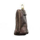 Coffee Vintage Top-Grain Cowhide Key Pouch - Men's Large Capacity Waist-Mounted Retro Key Holder (11x6x6 cm)