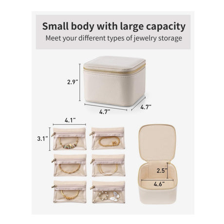 Luxury Leather Jewelry Box - Necklace, Ring & Earring Organizer for Women (4.7x4.7x2.9 inches)