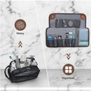 Black Men's PU Leather Toiletry Bag - Waterproof Travel Organizer for Shaving Kits & Bathroom Accessories (50.8x25.4 cm unfolded, 25.4 cm rolled)