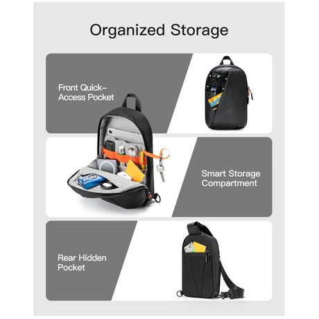 Black Modern Urban Sling Bag Crossbody Chest Pack with Quick Adjustable Strap Compact Daypack for Travel and Daily Commute