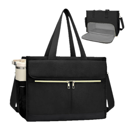 Black Large Capacity Insulated Lunch Tote Bag with Shoulder Strap Leakproof Cooler Handbag Multi-Pocket Work Organizer for Office and Picnics