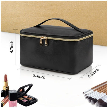 Blue Large Capacity Travel Makeup Bag Portable Cosmetic Case with Handle and Dividers Elegant Toiletry Organizer for Daily Use