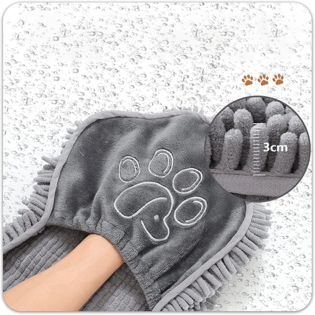 Blue Super Absorbent Pet Drying Towel with Hand Pockets Soft Chenille Microfiber Dog Bath Towel Quick Dry for Cats and Dogs after Grooming or Beach