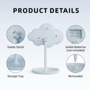 White Cute Cloud Shaped LED Makeup Mirror Desktop Vanity Light with Storage Tray 360 Rotation Cordless Cosmetic Beauty Tool